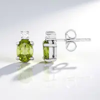 Cavill - Zilveren Oorbellen - 925 Sterling Zilver Geplatineerd - Ovale Peridoot 1,36 ct - Rondgeslepen Zirkonia 0,14 ct - Elegant & Tijdloos