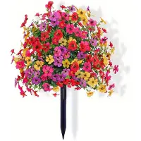Snq Boeket kleurrijke kunstplanten voor buiten - ca. 55 cm (inclusief standaard) - Realistische voorjaarsstruiken - Geschikt voor tuinen, terrassen en kantoren - Alle seizoenen
