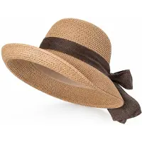 VHV - Zonnehoed - Strohoed dames - Opvouwbare zomerhoed - Brede rand met strik - Voor strand reizen en tuin