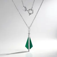 Cavill - 925 Sterling Zilver Halsketting - Rhodium Malachiet 1,97 ct & Zirkonia 2,1 ct - Elegant Groen - 45 cm