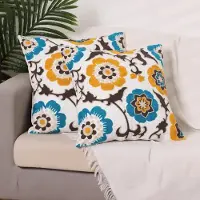 Snq Set van 2 decoratieve kussenhoezen - 45 × 45 cm - Zacht en comfortabel - Landelijke stijl - Bloemenborduurwerk - Geschikt voor banken, slaapkamers, woonkamers en balkons