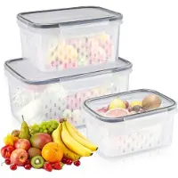 VHV - Vershoudbakjes - Koelkast bewaardoos - Groente fruit container - Stapelbare bak met deksel - Voor keuken en meal prep - 3 Stuks