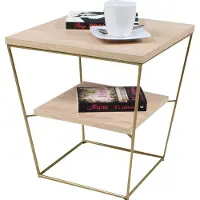 FutuStal - Stalen Salontafel - Draadontwerp - Gouden Basis - Sonoma Eik Blad