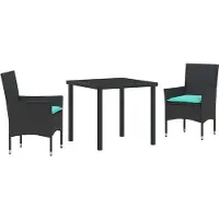 vidaXL Tafel en stoelen set 3 st Zwart PE Riet