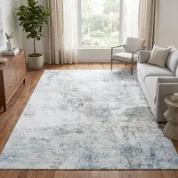 Tapiso Venezia Vloerkleed Woonkamer Laagpolig Grijs Blauw Verweven Abstract Antislip Tapijt Slaapkamer Eetkamer Gang Oeko-Tex 80x150