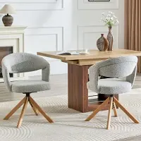 OKWISH Eetkamerstoel - 360 Graden Draaibaar - Set Van 2 - Stof En Massief Hout - Retro - Lichtgrijs - Zonder Armleuningen