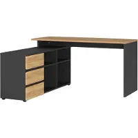 Huisenthuis.nl Hoekbureau RIO Eiken - Grafiet - 146x145cm - Hoekbureau - Met opbergruimte - Hoogte 77 cm - Met lades