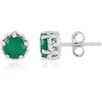 Cavill - Zilveren Oorbellen - 925 Sterling Zilver Geplatineerd - Groene Onyx Rond 6 mm - 1,244 Ct Totale Karaat - Tijdloos Elegant Indiaas Design