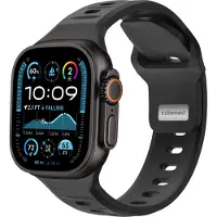 CubeNest Premium siliconen bandje - Geschikt voor Apple Watch 1, 2, 3, 4, 5, 6, 7, 8, 9, 10,11, SE, Ultra (2,3) - 42/44/45/46/49 mm - Zwart - One Size