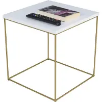 FutuStal Koffietafel, vierkant, van metaal, 40x40x43 cm, Loft Glamour, goudkleurig + mat wit
