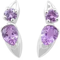 Cavill - Paarse Ceylon Saffieren Oorbellen - 925 Sterling Zilver Gerhodineerd - Peervorm & Rond - Luxe elegante oorbellen dames Sri Lanka