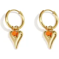 Yehwang Goudkleurige Hart Oorbellen met Oranje Kristal – Dames Oorringen met Hanger