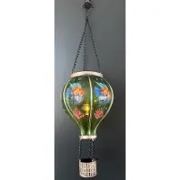 Impuls Decoratieve solarlamp luchtballon " met flame LED " - tropische vis print groen - kunststof - hangend model - hoogte 37x dia 11 cm - Tuindecoratie - Tuinverlichting