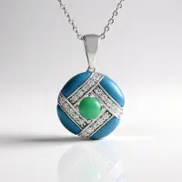 Cavill - Zilveren Halsketting 925 Sterling - Blauwe Chalcedoon 2,34 ct - Chrysopraas 0,54 ct - Zirkonia 0,36 ct - Elegante Ketting 45 cm
