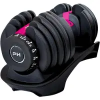 PH Fitness Verstelbare Dumbell 24KG Donker Roze - PRIJS PER STUK - Smart Dumbbells - Gewichtenset voor Home Gym - Adjustable Dumbbells van 2,5 kg tot 24kg - Complete Halterset van 15 Dumbbells in een!