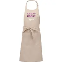 Kariban Exclusieve keukenschort - Heel Holland Kookt - beige - met voornaam - opdruk Paars - naam in wit