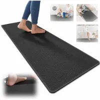VHV - Keukenmat - Keukenloper - Vloermat keuken - Antislip - Waterabsorberend - Linnen look - Voor de keuken en het aanrecht - Wasbaar - 50*160cm - Zwart