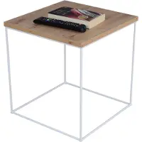 FutuStal Koffietafel, vierkant, van metaal, 40x40x43 cm, wit + eikenhout (Artisan)