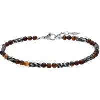 Lucardi - Heren Stainless steel kralenarmband tijgeroog - Armband - Staal - Zilverkleurig - 21.50 cm