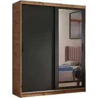 MargaretHadas24 Kledingkast Henry met spiegel, 160 cm breed, inclusief 2 schuifdeuren. Schuifdeurkledingkast (stijl: artisan, kleur: zwart)