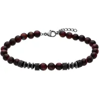 Lucardi - Heren Stainless Steel kralenarmband tijgeroog - Armband - Staal - Zilverkleurig - 20 cm