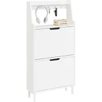 SoBuy Schoenenkast, extra plat 19 cm - opslag tot maat 47 - met haken en open rek voor kleine woning, hal, entree - wit, 60 x 19 x 119 cm, FSR221-W