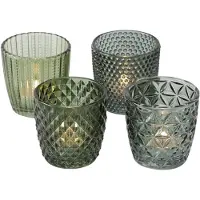 Famanu - Windlicht glas groen theelichthouder set van 4