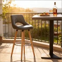 OKWISH Barkruk 68 Cm - Ergonomische Rugleuning En Antislip Poten - Keuken En Bar - Hout En Kunstleer - Grijs