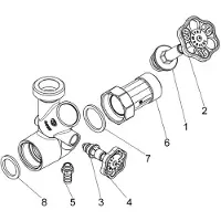 Schlosser JS Afzonderlijk T-Ventiel, KFR-Ventiel met stijgende spindel, DN25, ingang 1 1/4'', bovenste uitgang met schroefdraad 1 1/2'', 0076002503001