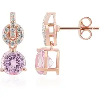 Cavill - Zilveren oorbellen - 925 Sterling Zilver Roséverguld - 3,141 ct Kunziet & 0,46 ct Zirkonia - Handgemaakte elegante oorstekers rond geslepen