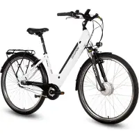 Saxxx Comfort Plus 4.0 - 26 inch elektrische stadsfiets - actieradius tot 90 km - 95% voorgemonteerd - voorwielmotor - 36V 418Wh accu - Shimano 7-speed naafversnelling - LCD-display - Wit glanzend