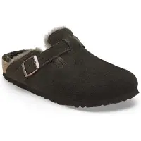 Birkenstock Leren klompen Boston Shearling (Regular pasvorm) mokka (36), Leer, Bruin, Plat, Geen, Casual 1020567