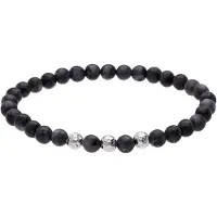 Lucardi - Heren Stainless steel herenkralenarmband labradoriet - Armband - Staal - Zilverkleurig - 19 cm