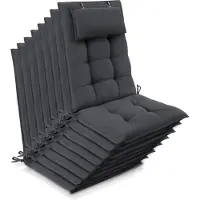 Beautissu Sun-HL – Set van 8 Premium Hoge Rugleuning Stoelkussen 120x50 cm – UV-bestendig – 8cm Dik – met Hoofdkussen & Bevestigingsbanden – Antislip – Antraciet