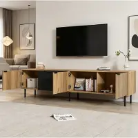 STILVORA Tv-Meubel - Modern Lowboard Met Opbergruimte En Kabeldoorvoer - Voor Woonkamer - Spaanplaat - 208x40x48 Cm - Zwart;Natuurlijk
