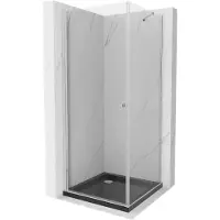 Mexen Pretoria douchecabine scharnierend 90 x 90 , transparant, chroom + Flat douchebak, zwart - 852-090-090-01-00-4070