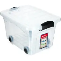 Kadax Kunststof container met wieltjes, 20 liter, transparante opbergdoos van kunststof, organizer met deksel, clipbox voor speelgoed, opbergcontainer met kliksluiting