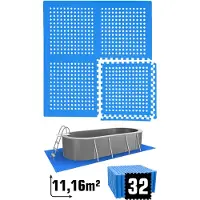 Eyepower 32 Grote Matten: 11,2qm Zwembadmat 1cm Dikke Zwembadonderlaag 62x62 Buitenmat Zwembad Ondervloer