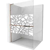 Mexen Kioto+ L douchewand met plank Walk-in 120 x 200 , wit patroon, roségoud - 800-120-123-60-85