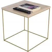 FutuStal Koffietafel, vierkant, van metaal, 40x40x43 cm, Loft Glamour, goudkleurig + Sonoma eikenhout