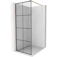 Mexen Kioto douchewand Walk-in 90 x 200 , zwart raster 8 mm, geborsteld koper - 800-090-101-65-77