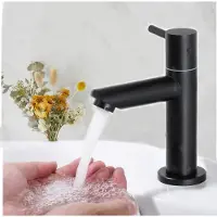 CECIPA max Wastafelkraan Zwart - koudwaterkraan met Pop-up Afvoerventiel - Badkamerkraan - Waterbesparend -Koud Wastafelkraan - Zwart