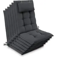 Beautissu Sun-HL – Set van 6 Premium Hoge Rugleuning Stoelkussen 120x50 cm – UV-bestendig – 8cm Dik – met Hoofdkussen & Bevestigingsbanden – Antislip – Antraciet