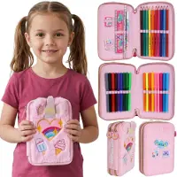 Sarcia.eu Sweet Dreams Pluche etui met twee vakken en accessoires voor meisjes, uitklapbare schooletui – 33 onderdelen, 2 ritsen