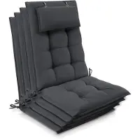 Beautissu Sun-HL – Set van 4 Premium Hoge Rugleuning Stoelkussen 120x50 cm – UV-bestendig – 8cm Dik – met Hoofdkussen & Bevestigingsbanden – Antislip – Antraciet