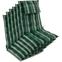 Beautissu 6-delige set zittingkussens voor tuinstoelen, model Sun-HL, met hoge rugleuning, afmetingen 120x50x8 cm, groen geruit