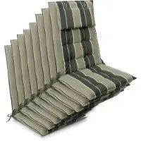 Beautissu Sun-HL – Set van 8 Premium Hoge Rugleuning Stoelkussen 120x50 cm – UV-bestendig – 8cm Dik – met Hoofdkussen & Bevestigingsbanden – Antislip – Groen Gestreept