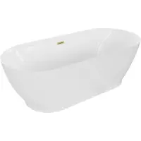 Mexen Roxy vrijstaande badkuip 180 x 85 , wit, overloop goud geborsteld - 51201808500-55