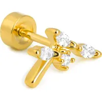 Luxenter Piercing met glanzende zirkonia, afgewerkt in 18 karaats geelgoud - Curat