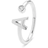 Luxenter , alfabet ring in 925 sterling zilver en glanzende zirkonia met gerhodineerde afwerking